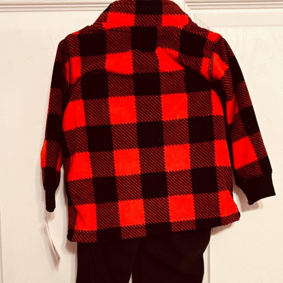 Carter’s Baby Boy 2-Piece Buffalo Plaid Fleece Outfit Set Red Black 12M - Picture 3 of 7